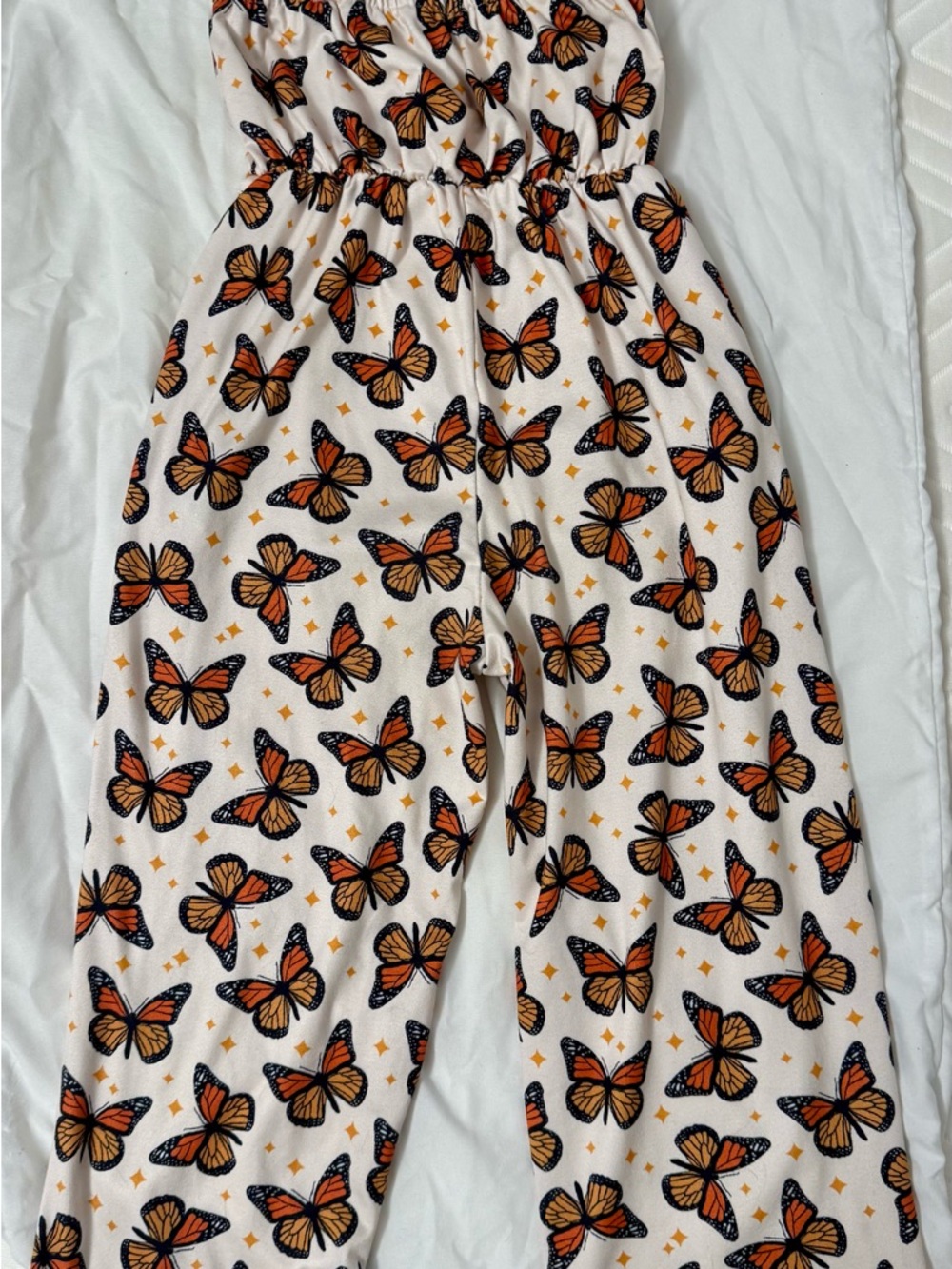 Butterfly Print Wide-Leg Jumpsuit - Orange on White